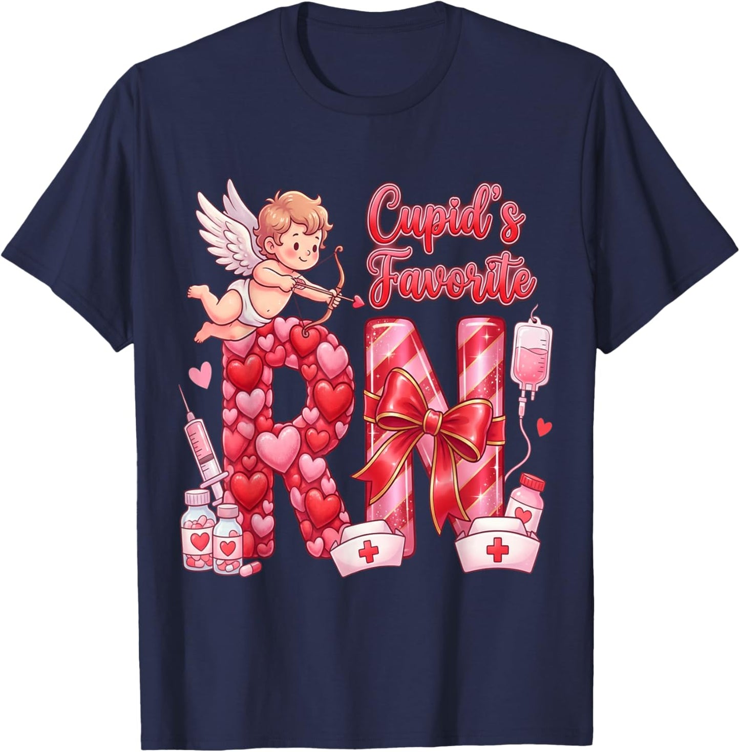 Healthcare Heart Registered Nurse RN Valentines Nurses T-Shirt - T-Shirt | Navy