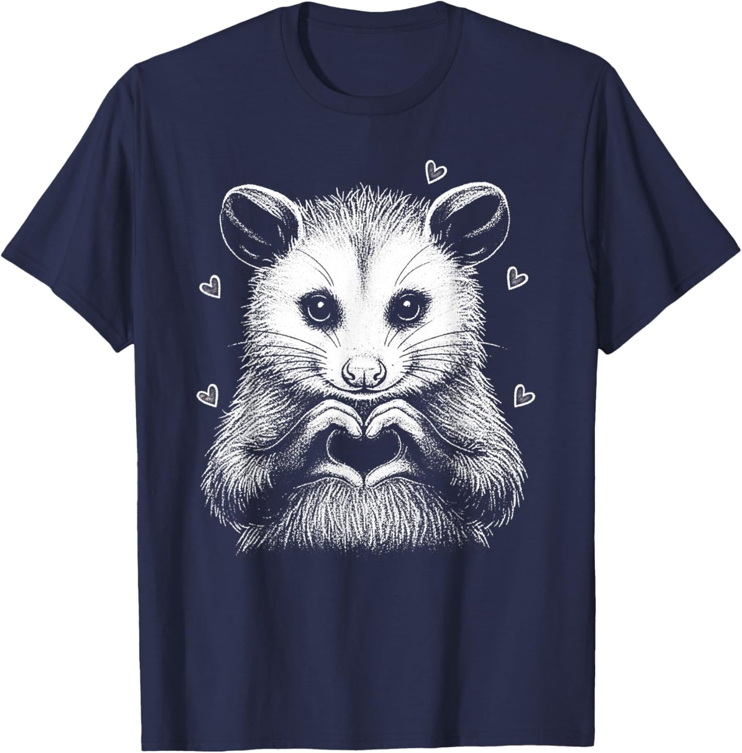 Cute Possum Heart Hands Love Animal Valentine Aesthetic T-Shirt - T-Shirt | Navy