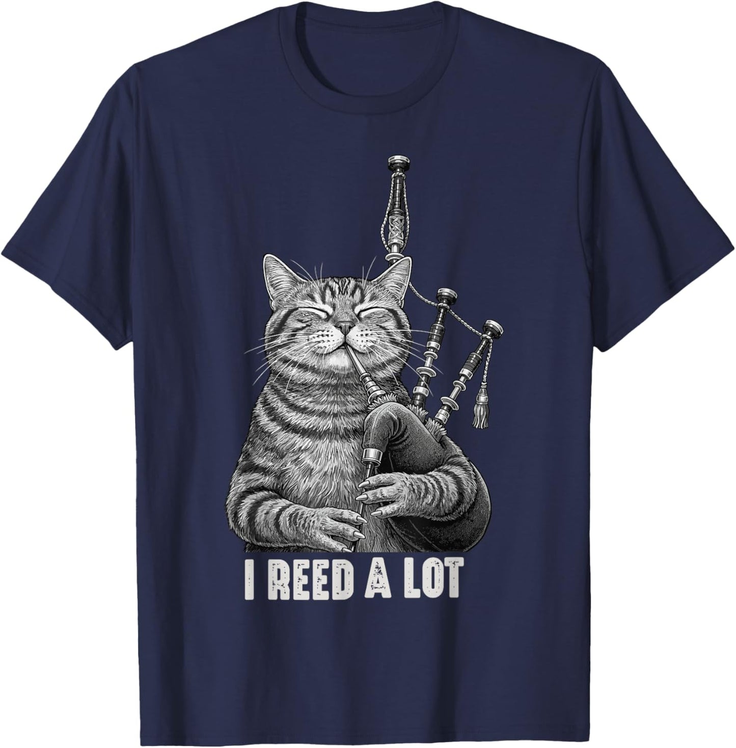 Cat Playing Bagpipe Player Funny Marching Band Men Women T-Shirt - T-Shirt | Navy