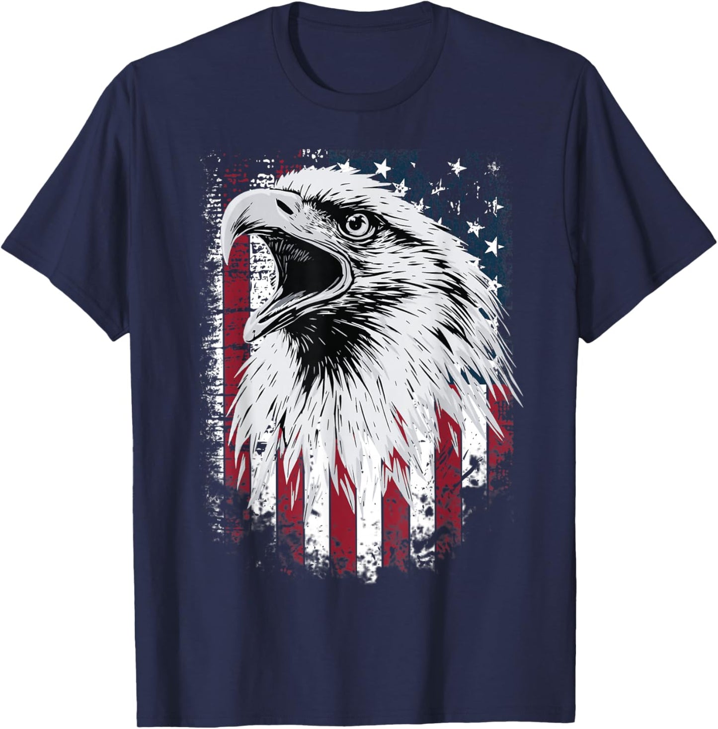 Cool Bald Eagle Vintage American Flag Patriotic T-Shirt - T-Shirt | Navy