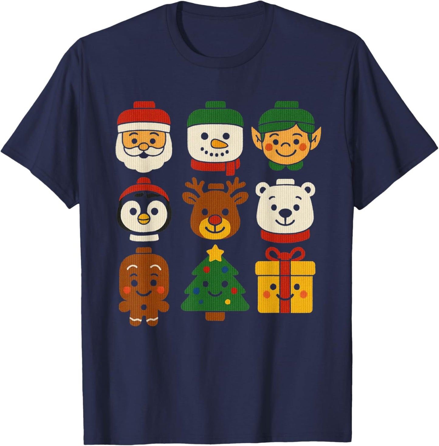 Christmas Building Brick Santa Elf Snowman Xmas Boys Cute T-Shirt - T-Shirt | Navy