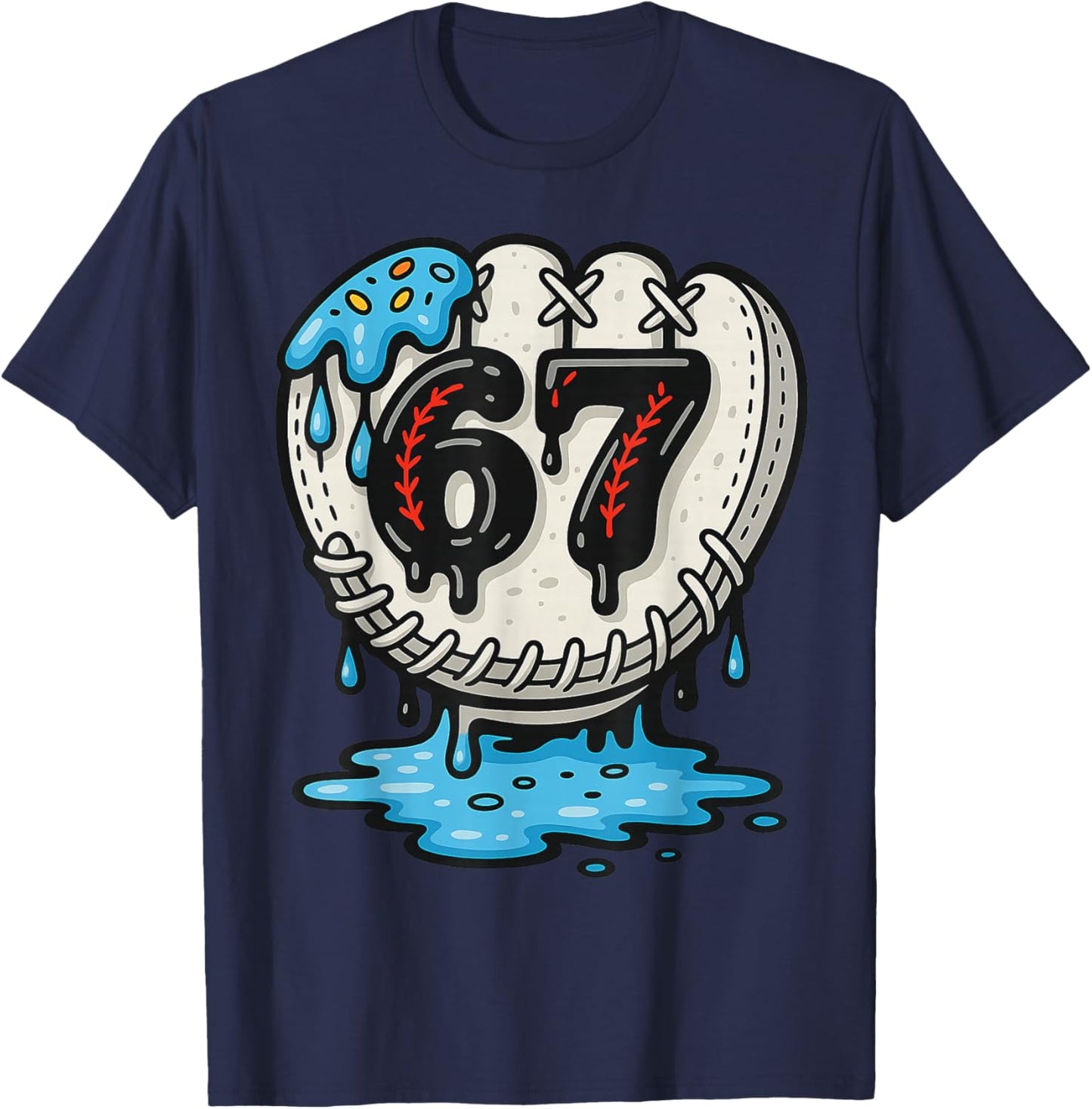 67 Ice Cream Drip Funny Six Seven Baseball T-Shirt - T-Shirt | Navy