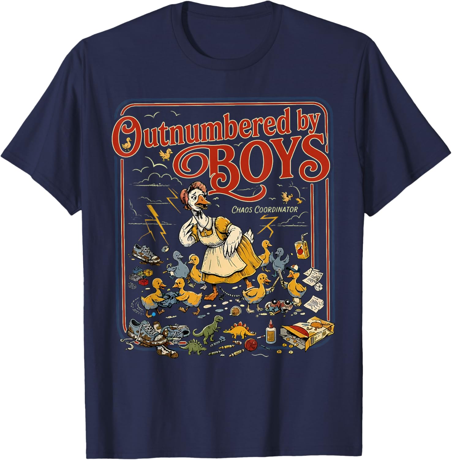 Outnumbered By Boys Goose Funny Boy Mom Life Meme T-Shirt - T-Shirt | Navy