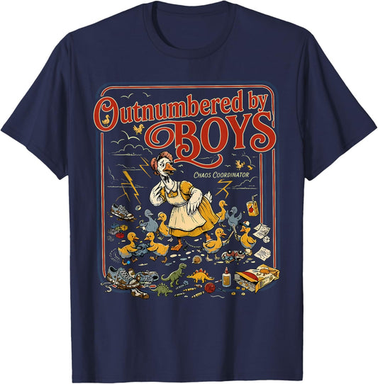 Outnumbered By Boys Goose Funny Boy Mom Life Meme T-Shirt - T-Shirt | Navy