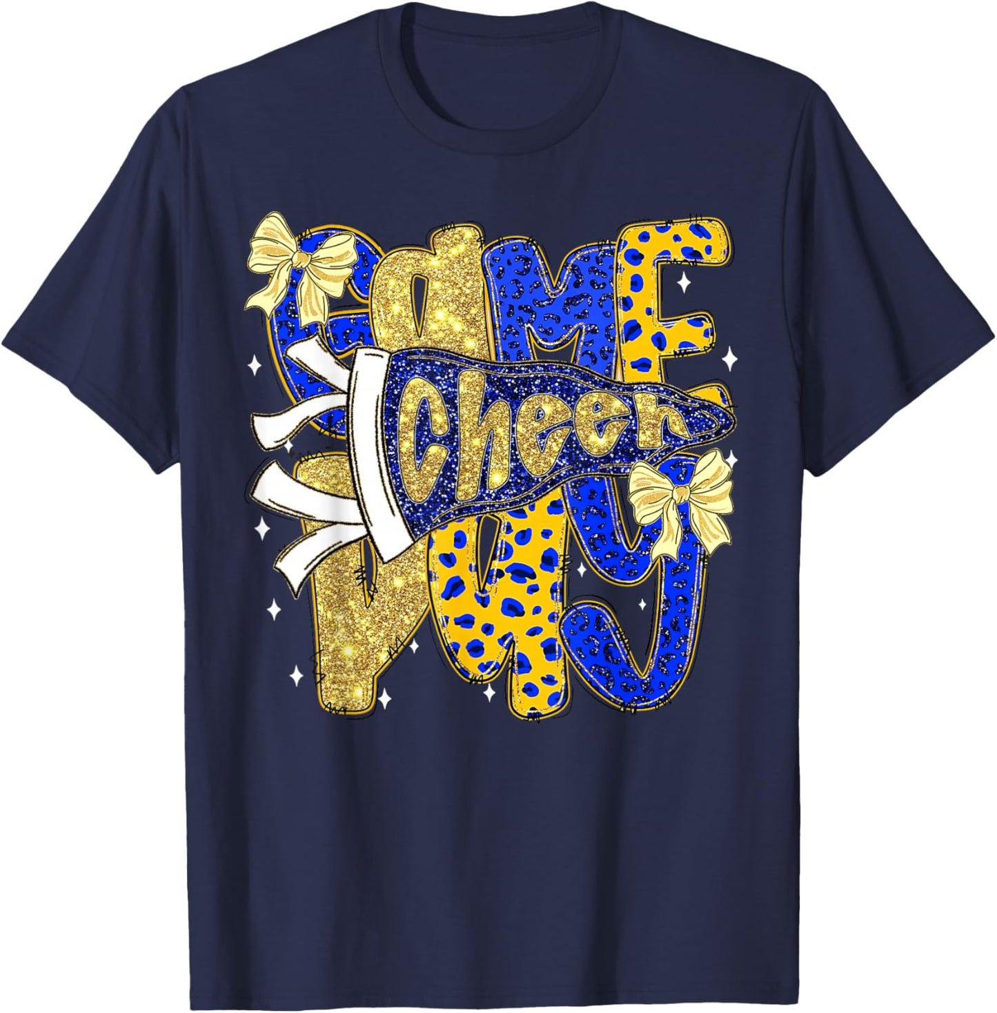 Preppy Game Day Football Mom Pennant Flag Cheer Blue & Gold T-Shirt - T-Shirt | Navy