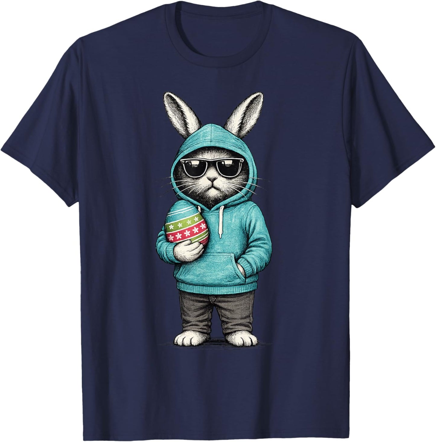 Bunny Face with Sunglasses Happy Easter Egg Boys Men Kids T-Shirt - T-Shirt | Navy