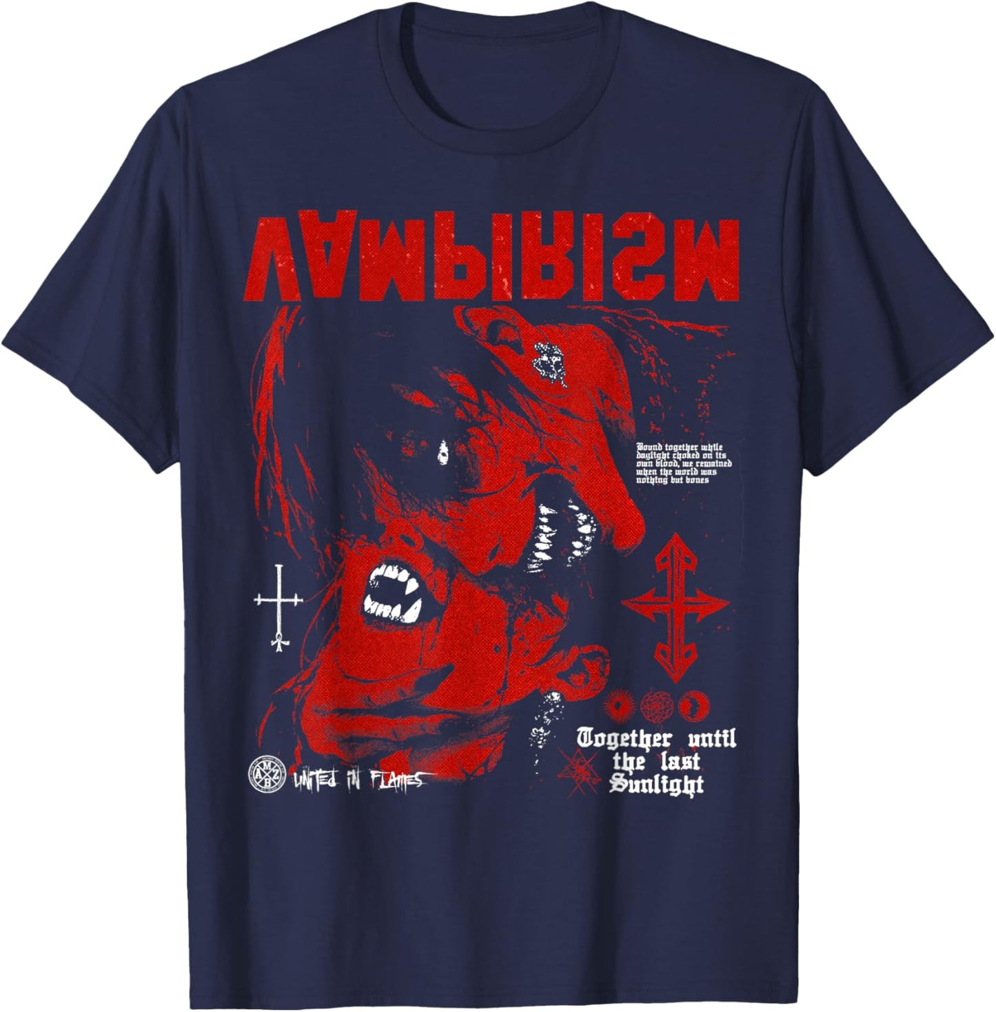 Creepy Manga Horror Anime Alt Gothic Emo Y2K Occult Vampire T-Shirt - T-Shirt | Navy