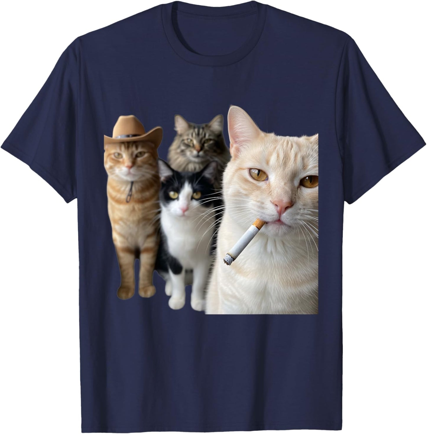 Smoking Cat Squad Funny Cat Art for Cat Lovers T-Shirt - T-Shirt | Navy