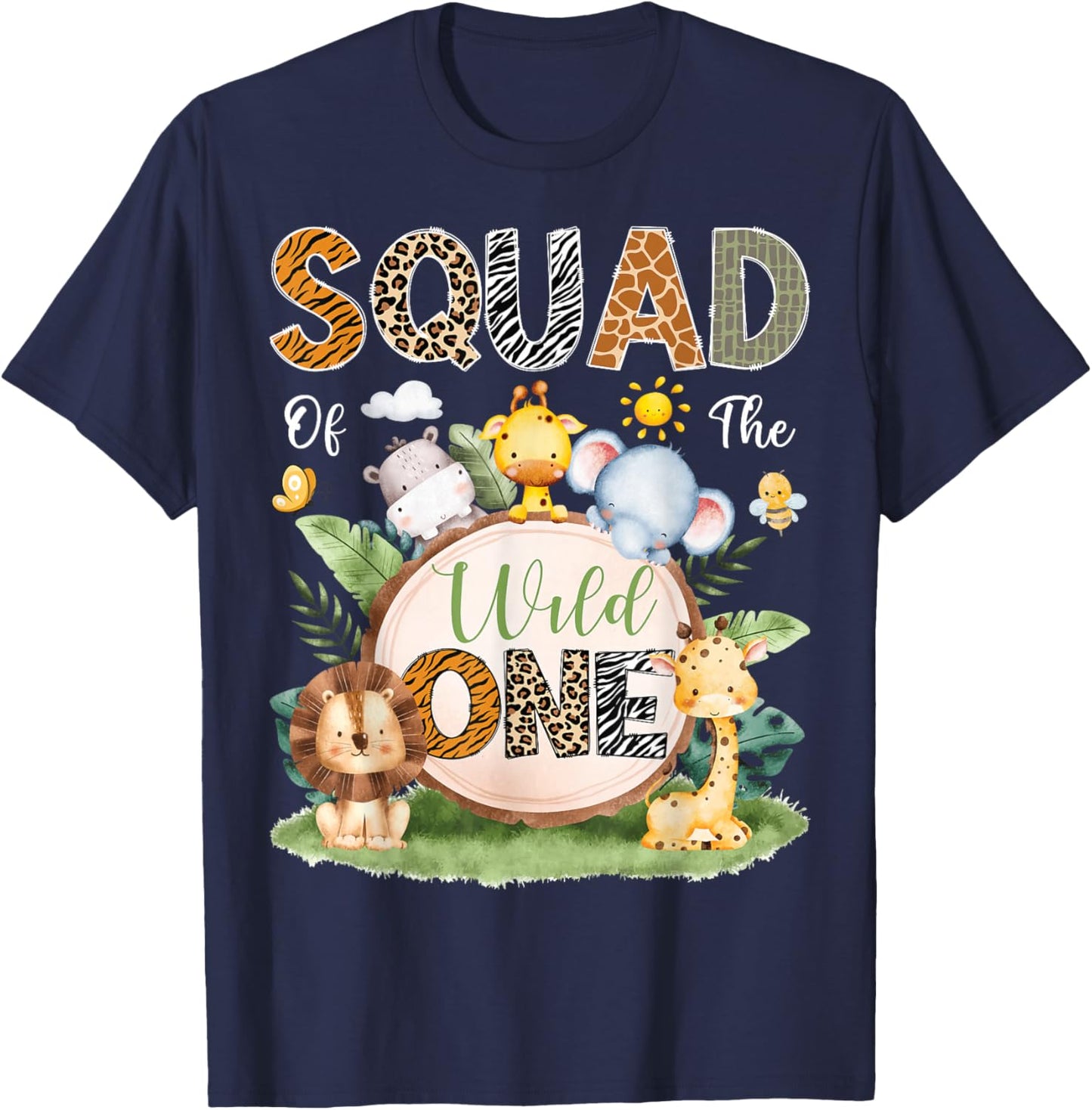 Squad of The Wild One 1st Birthday Boy Jungle Safari T-Shirt - T-Shirt | Navy