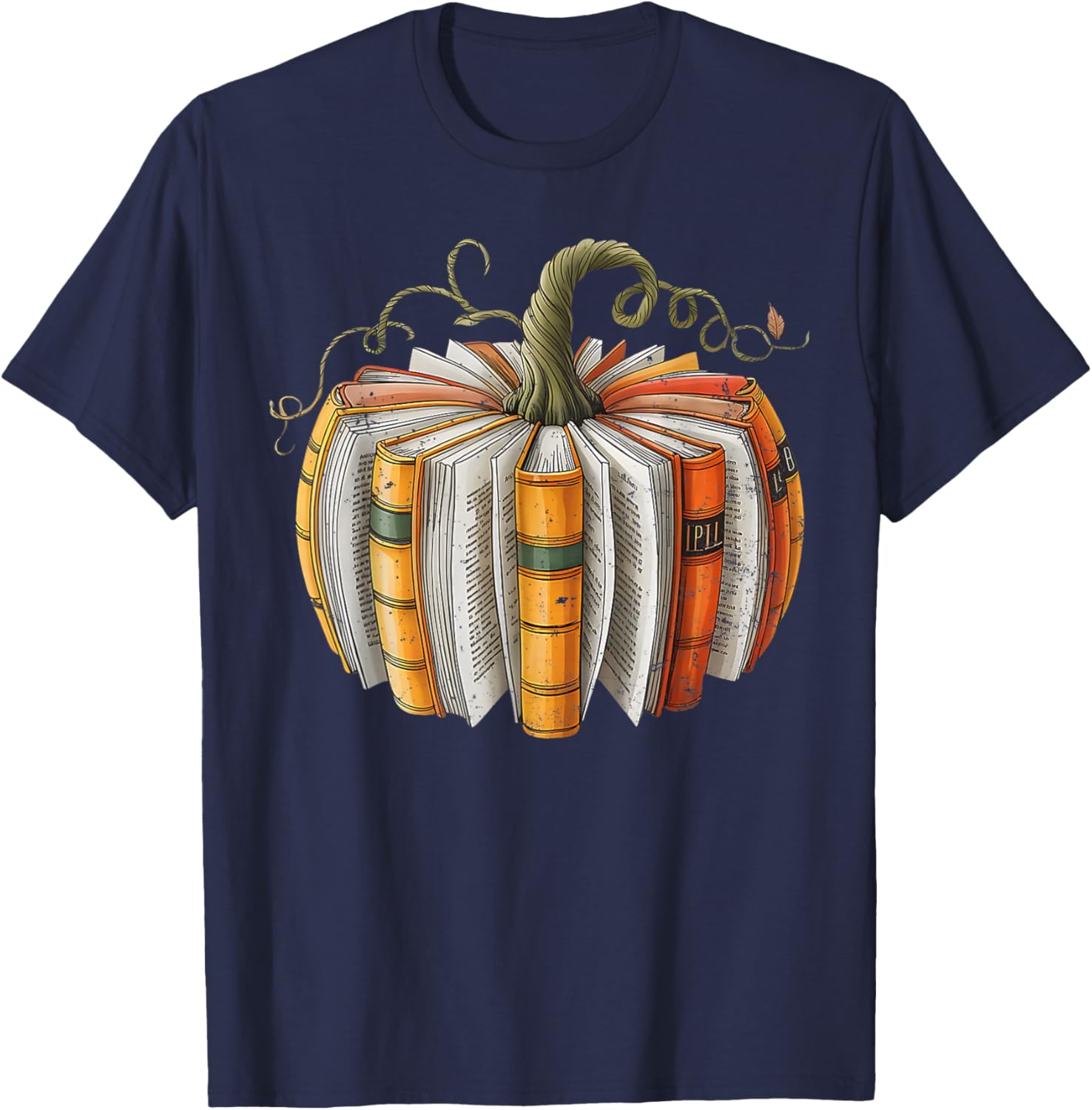 Teachers Students Fall Book Pumpkin Fall Librarians Bookworm T-Shirt - T-Shirt | Navy