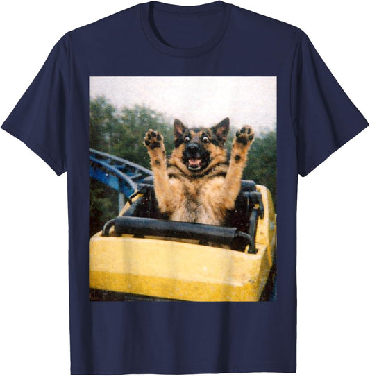 Funny Dog Roller Coaster Meme Silly Graphic German Shepherd T-Shirt - T-Shirt | Navy