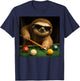 Sloth Playing Pool Billiards in Lounge Cool Funny Graphic T-Shirt - T-Shirt | Navy