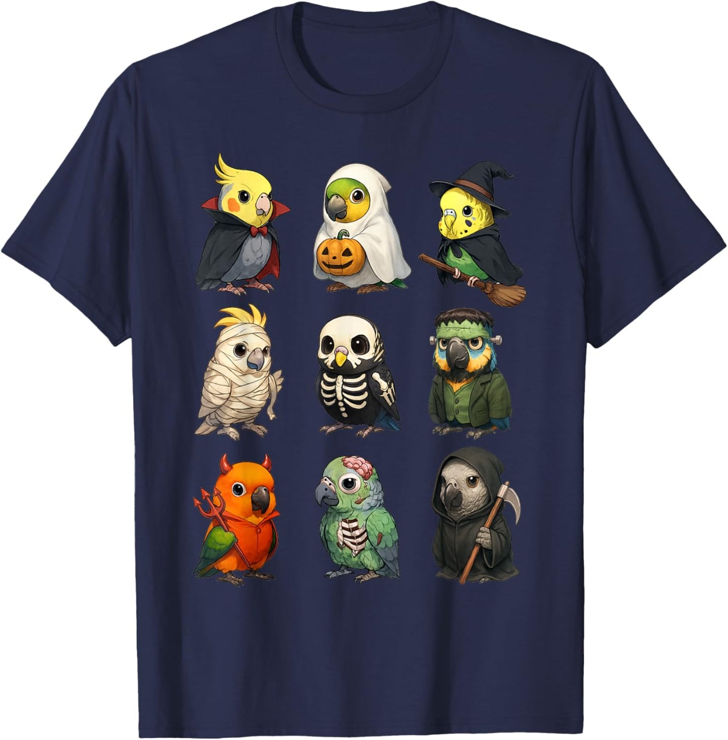 Cute Parrot Birds Witch Boo Zombie Halloween Boys & Girls T-Shirt - T-Shirt | Navy