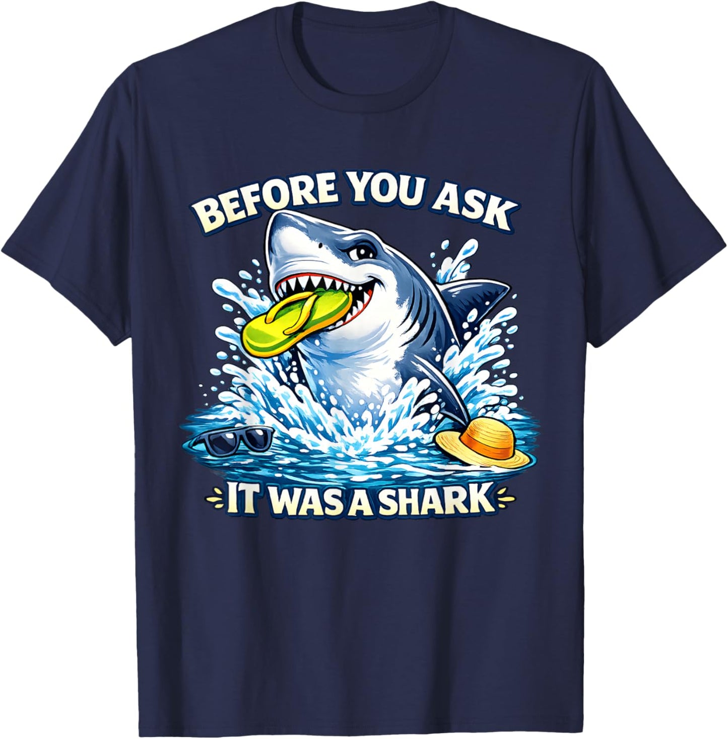 Arm, Leg Amputee Funny Shirts Before You Ask It was A Shark T-Shirt - T-Shirt | Navy