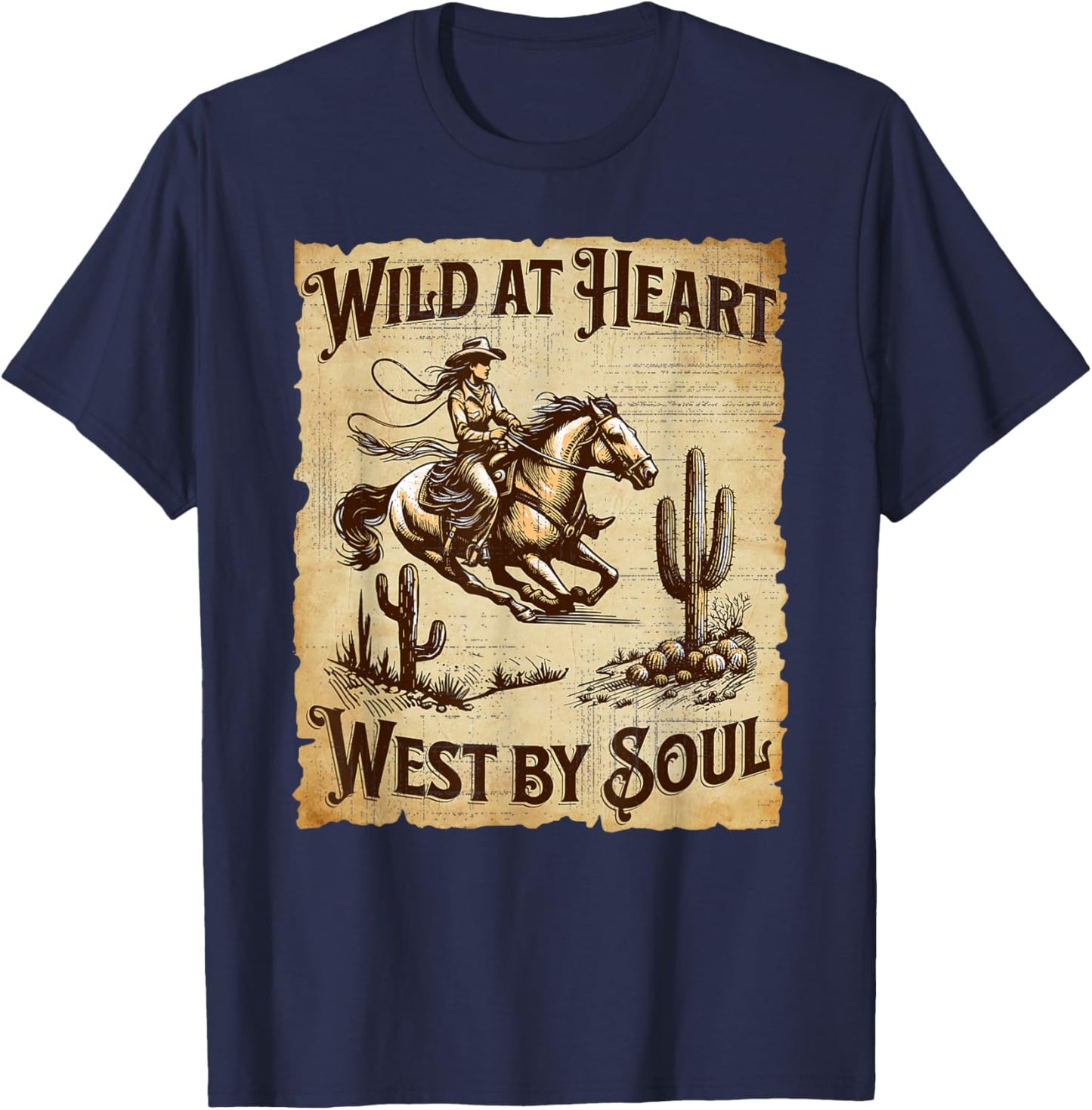 Wild at Heart West by Soul Cowgirl Western Funny Graphic T-Shirt - T-Shirt | Navy