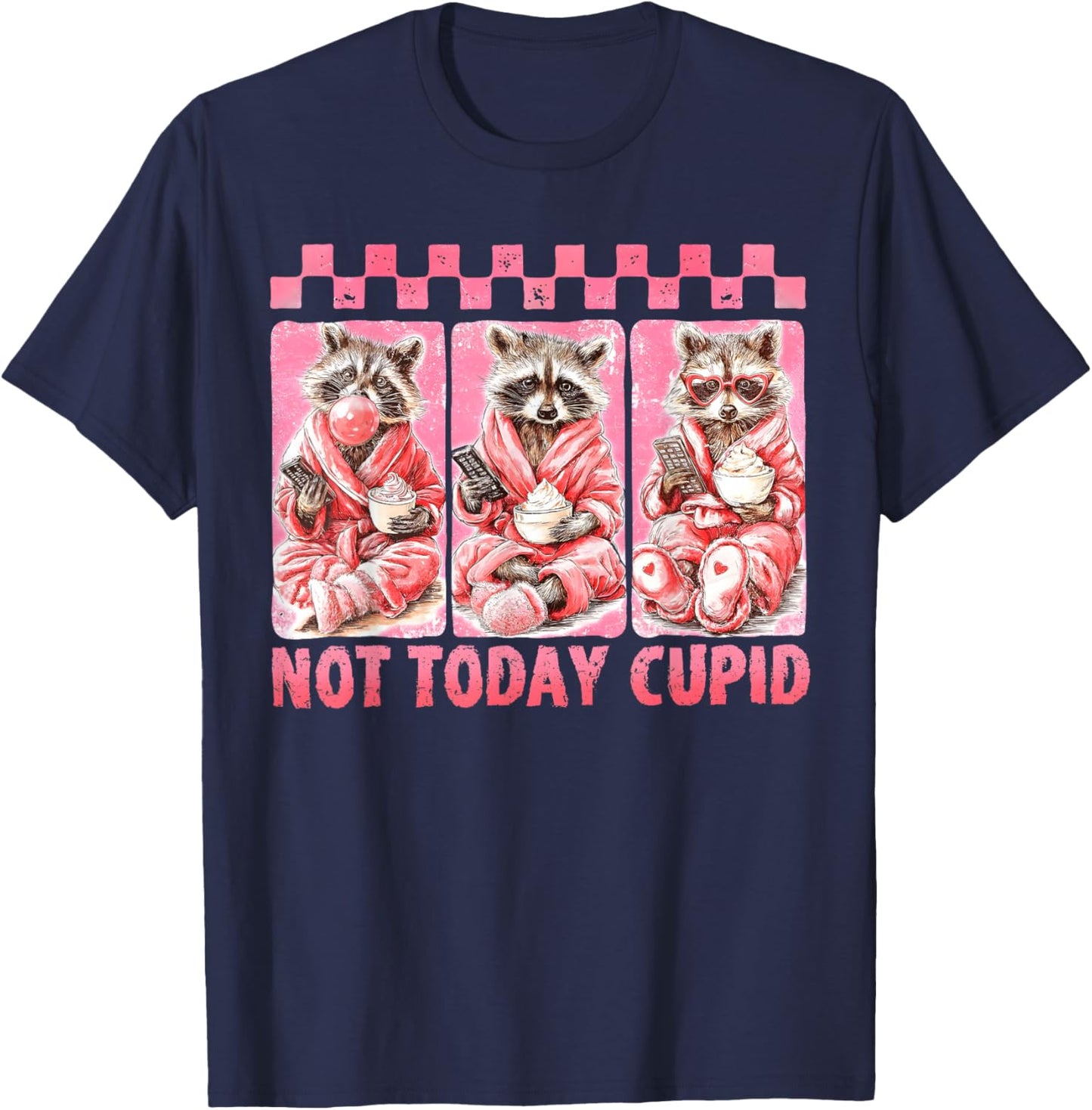 Not Groovy Today Cupid Valentine Racoon Anti Valentine's Day T-Shirt - T-Shirt | Navy