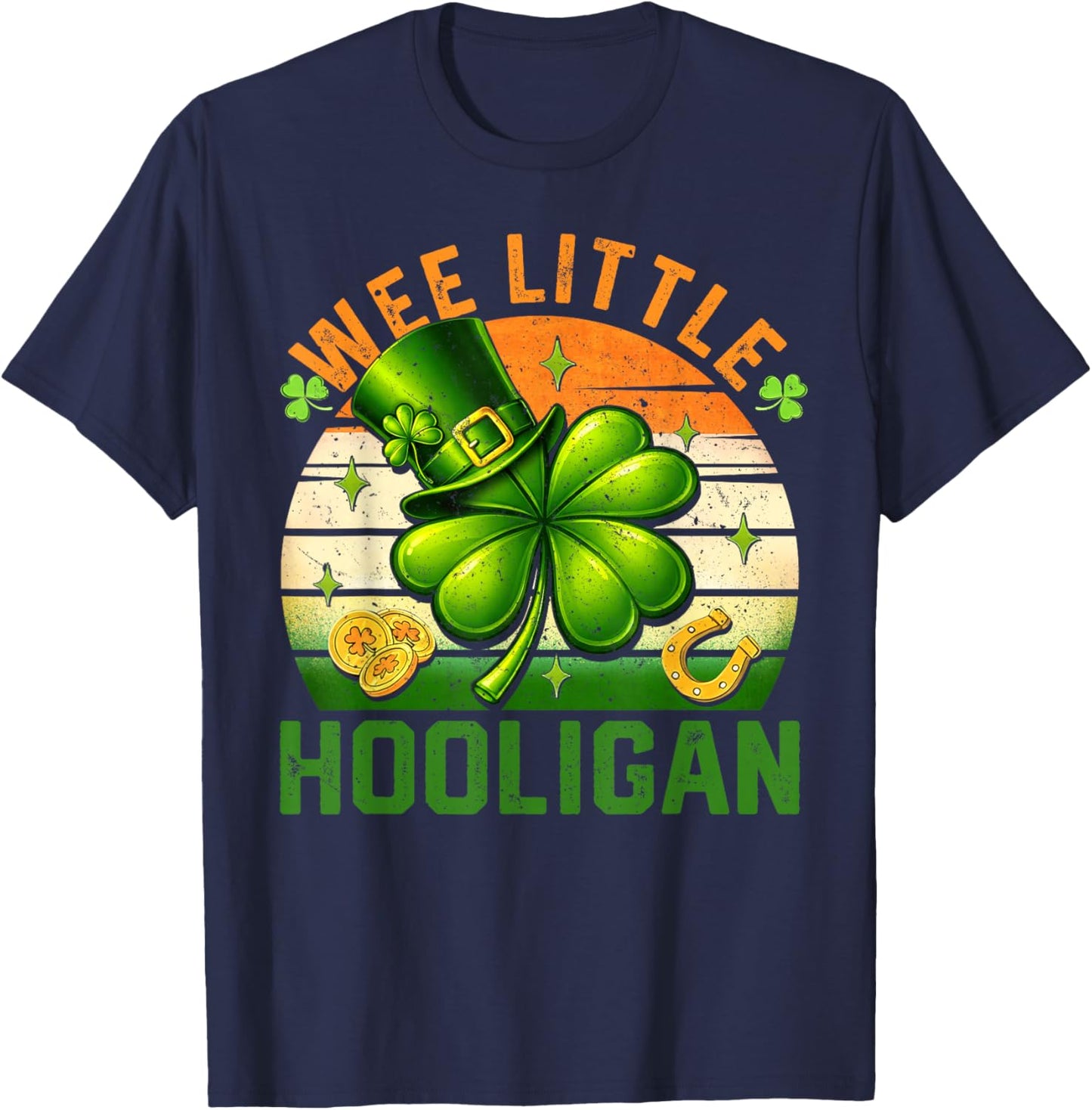 St Patricks Day Wee Little Hooligan Shamrock Funny Kids Teen T-Shirt - T-Shirt | Navy