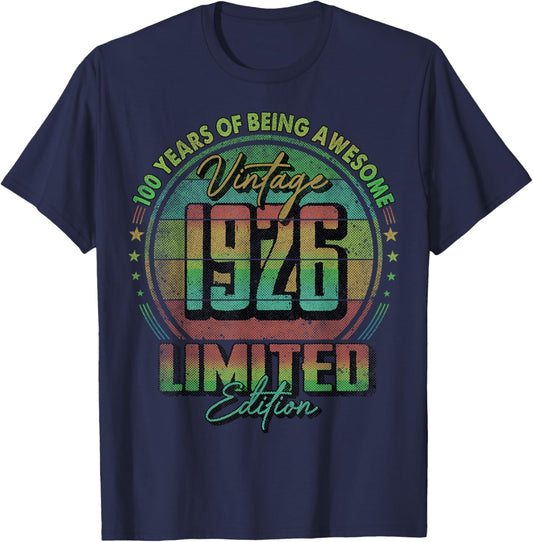 Vintage 1926 Limited Edition 100 Year Old 100th Birthday T-Shirt - T-Shirt | Navy