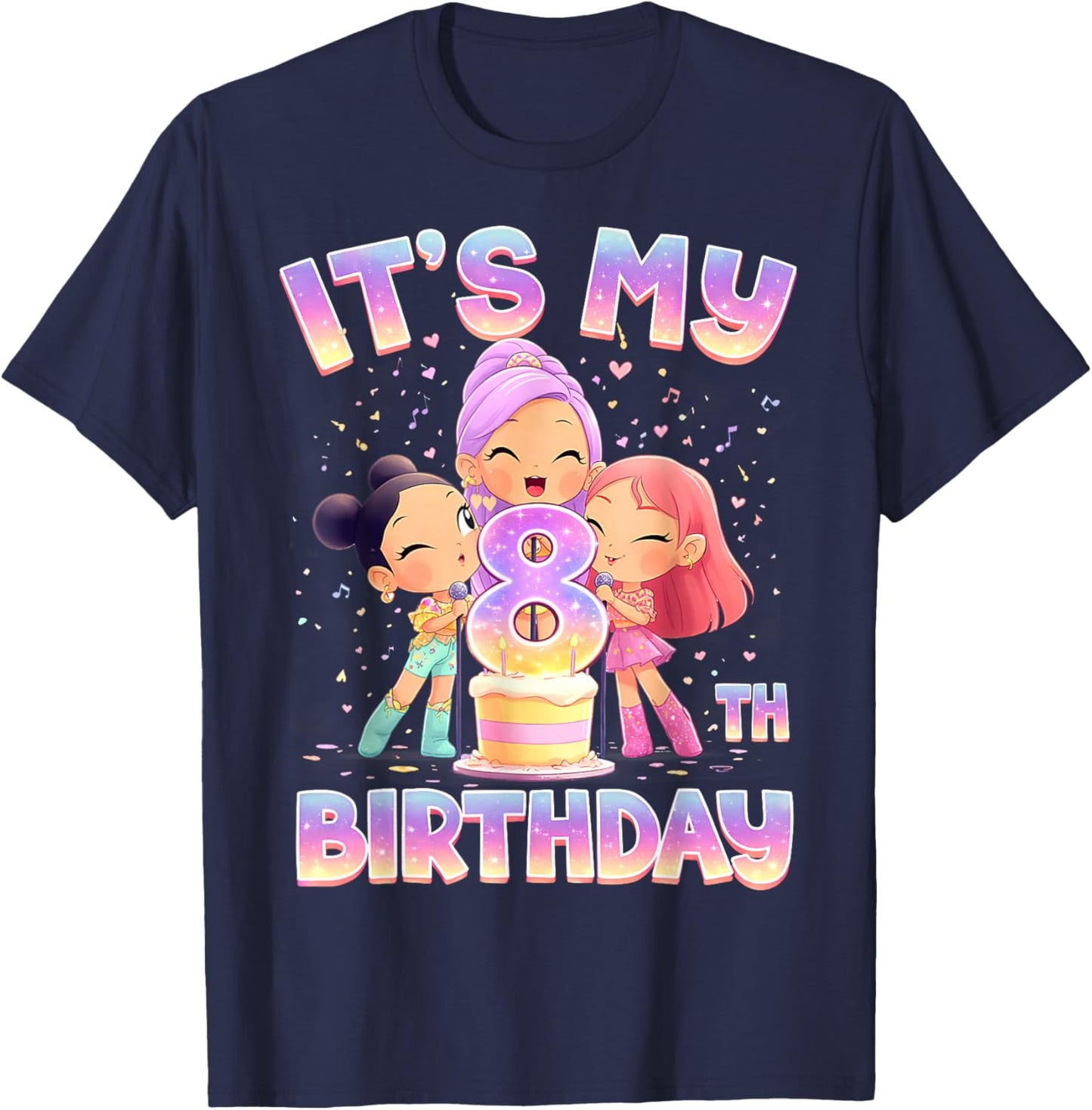 Funny Chibi Kpop Girl It’s My 8th Birthday Girl Korean Party T-Shirt - T-Shirt | Navy