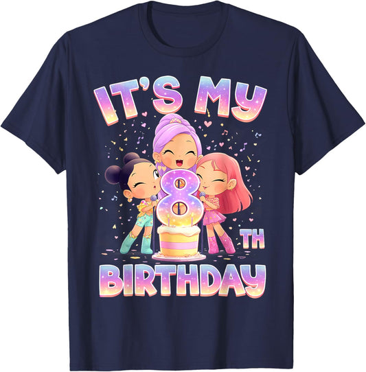 Funny Chibi Kpop Girl It’s My 8th Birthday Girl Korean Party T-Shirt - T-Shirt | Navy