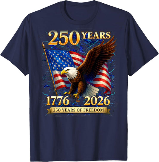Patriotic Eagle and Flag 250 Years 1776-2026 4th of July T-Shirt - T-Shirt | Navy