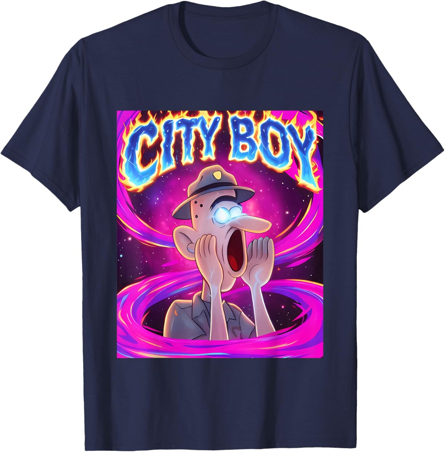 City Boy Brainrot Meme Reaction Loud Funny Cartoon T-Shirt - T-Shirt | Navy