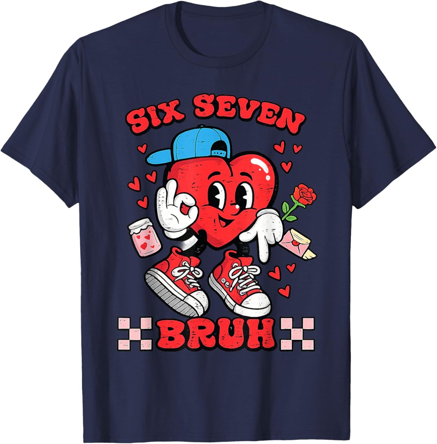 Six Seven Bruh Heart 67 Valentines Day Boys T-Shirt - T-Shirt | Navy