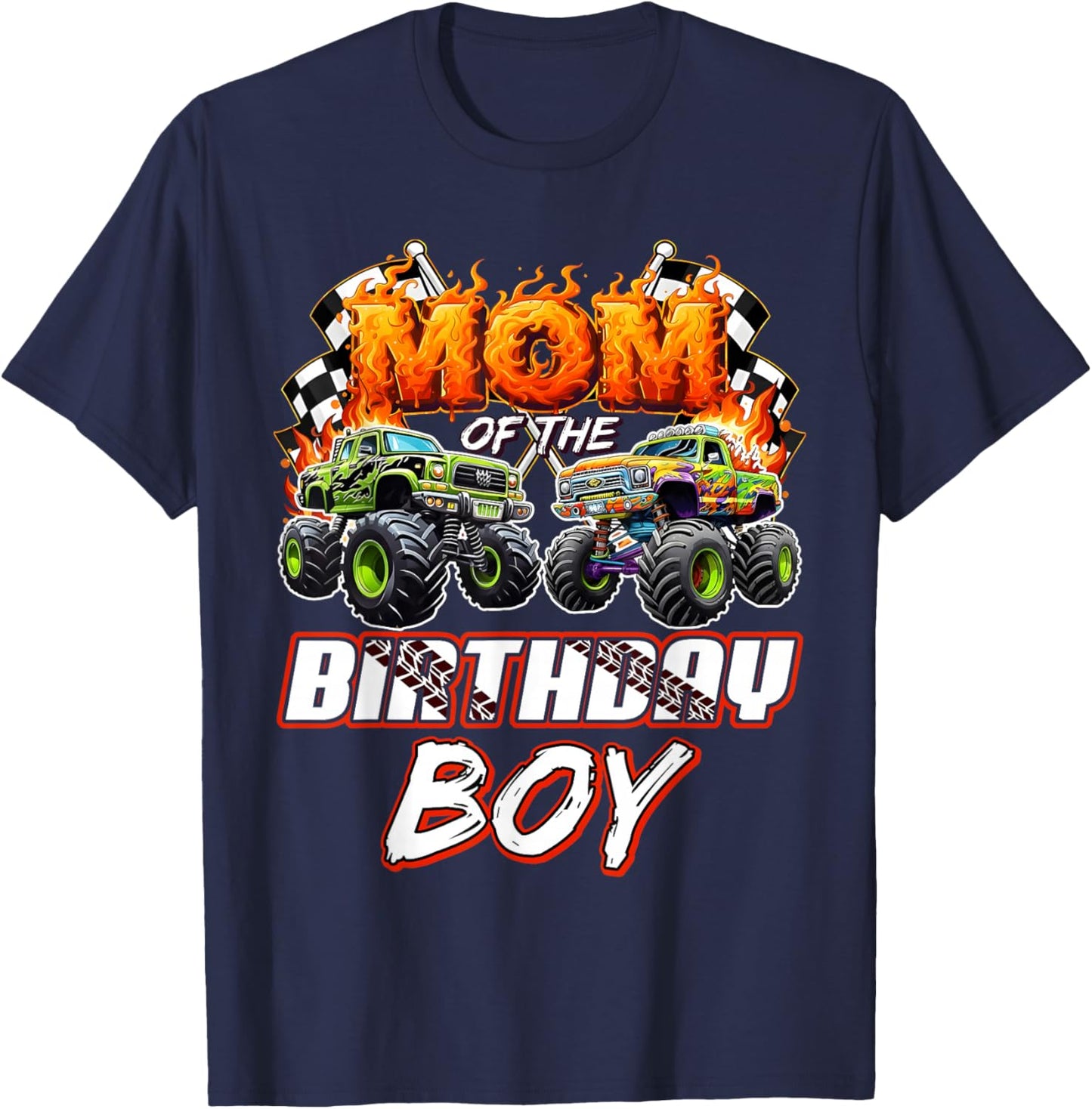 Mom of The Birthday boy Monster Truck Birthday Decoration T-Shirt - T-Shirt | Navy