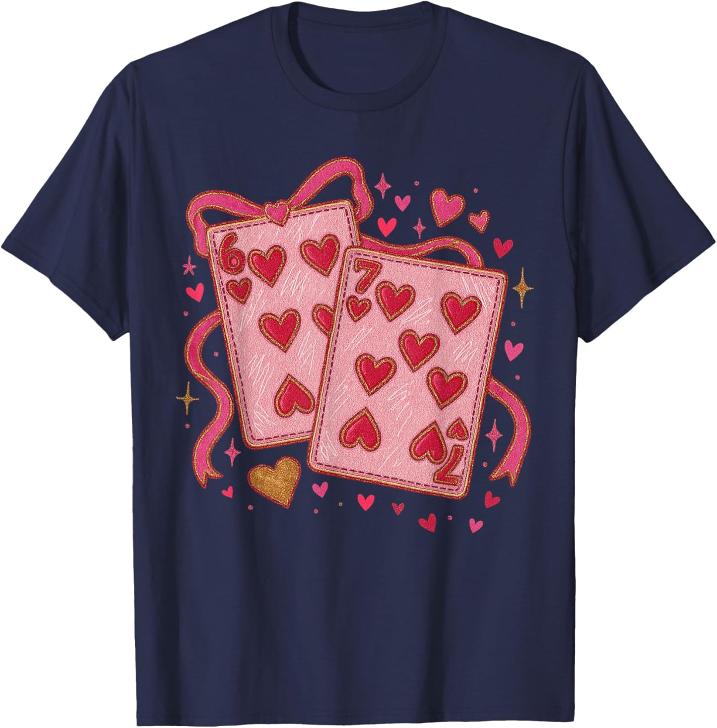 Playing Cards Valentine 6 7 Coquette Six Seven Meme T-Shirt - T-Shirt | Navy