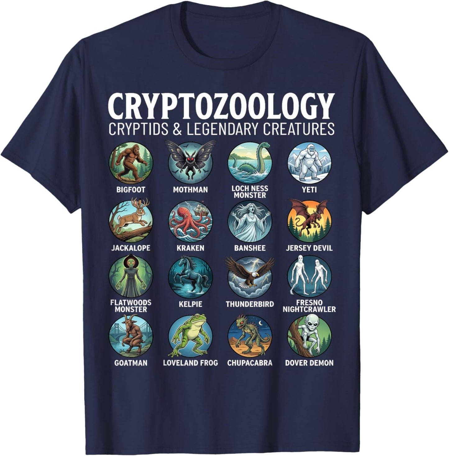 Cryptozoology Cryptids and Legendary Creatures Folklore T-Shirt - T-Shirt | Navy