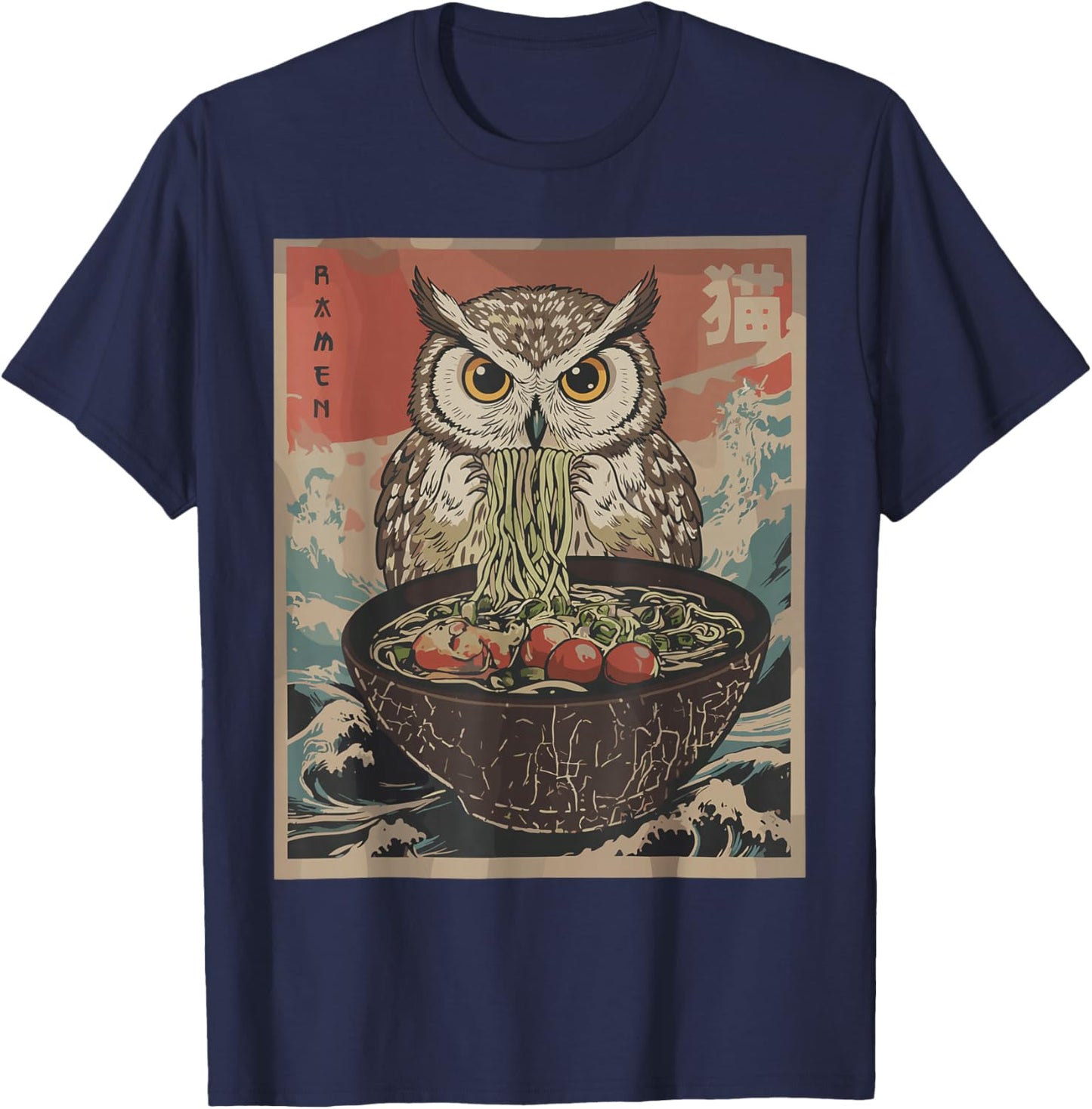 Ramen Japanese Graphic Owl Anime Shirts Women T-Shirt - T-Shirt | Navy