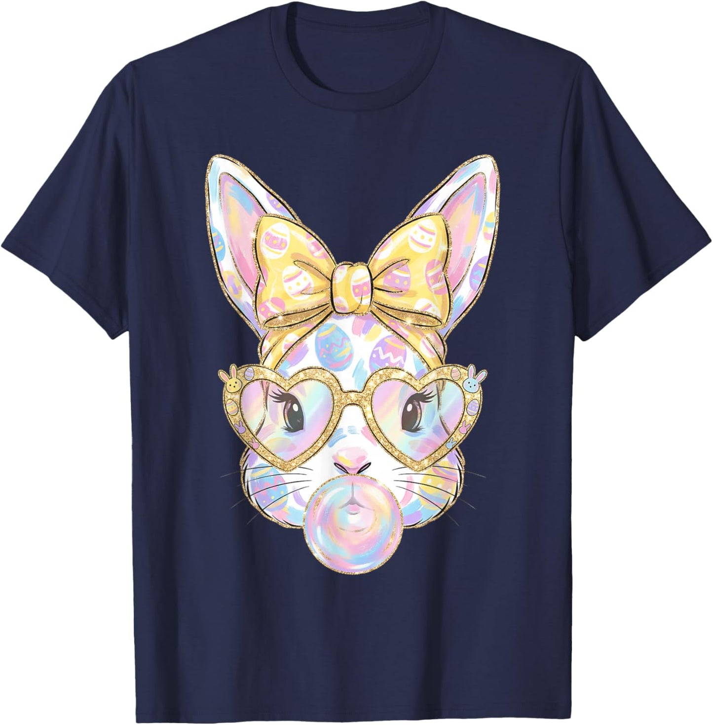 Cute Bunny Rabbit Face Tie Dye Glasses Girl Happy Easter Day T-Shirt - T-Shirt | Navy