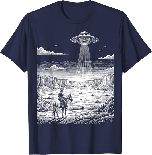 Vintage Cowboy UFO Encounter Retro Western Desert Country T-Shirt - T-Shirt | Navy