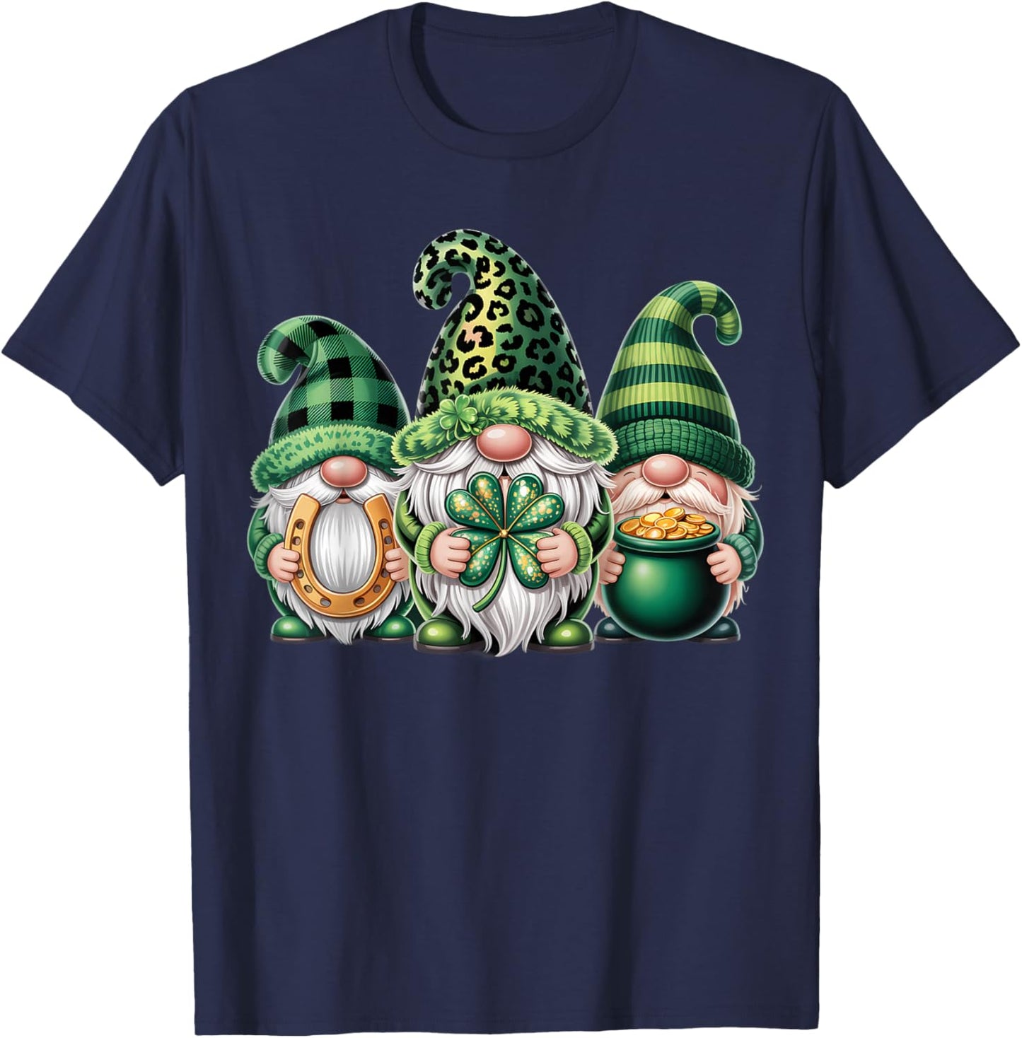 Gnomes Crew St Patricks Day Shamrock Leopard Women Men Kids T-Shirt - T-Shirt | Navy