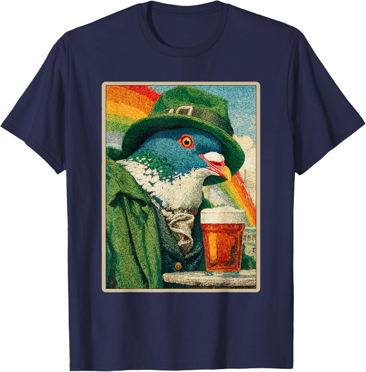 Retro Irish Pigeon Drinking Beer Vintage St Patricks Day T-Shirt - T-Shirt | Navy