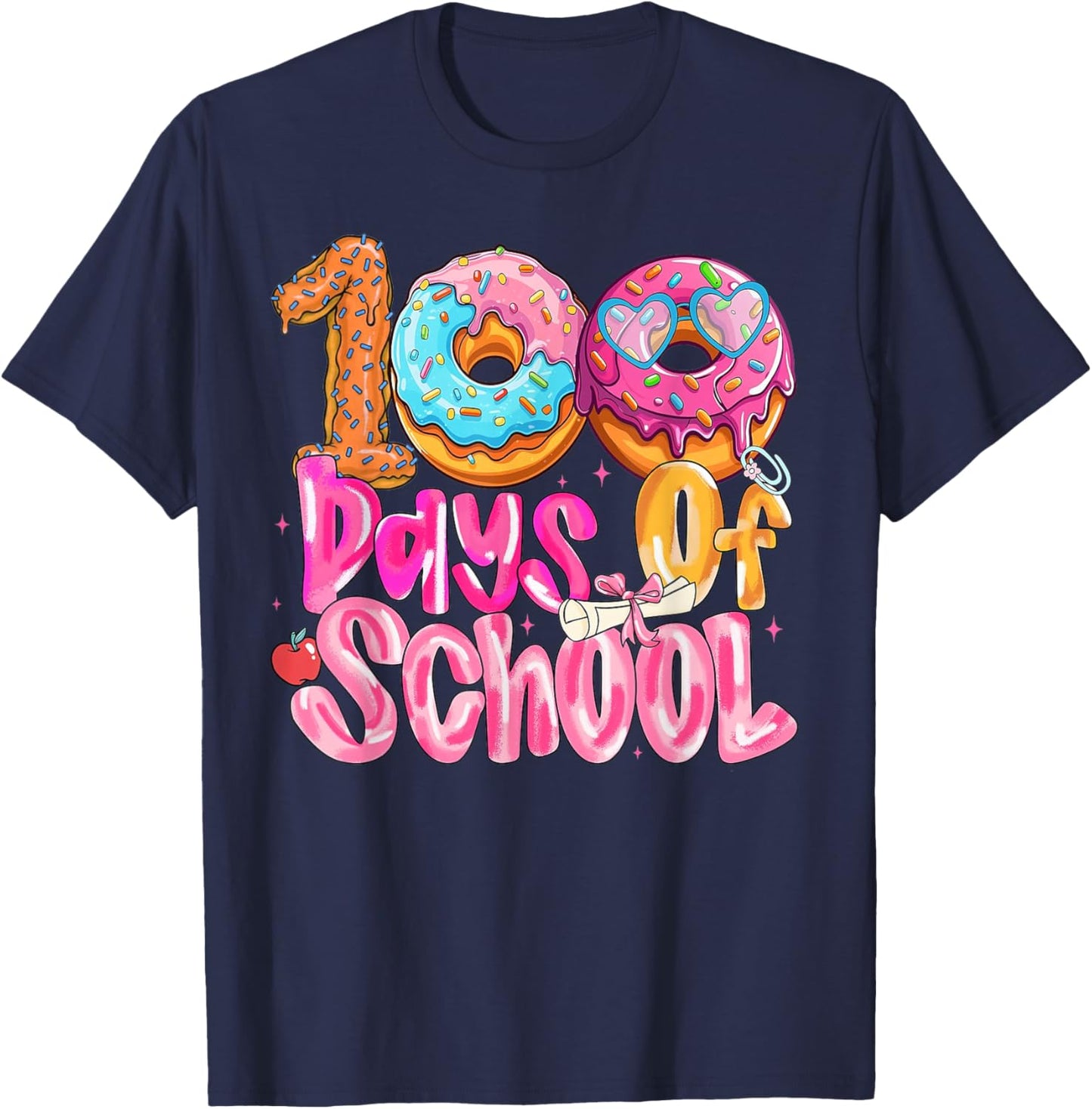 100th Day of School Girl Donut T-Shirt - T-Shirt | Navy