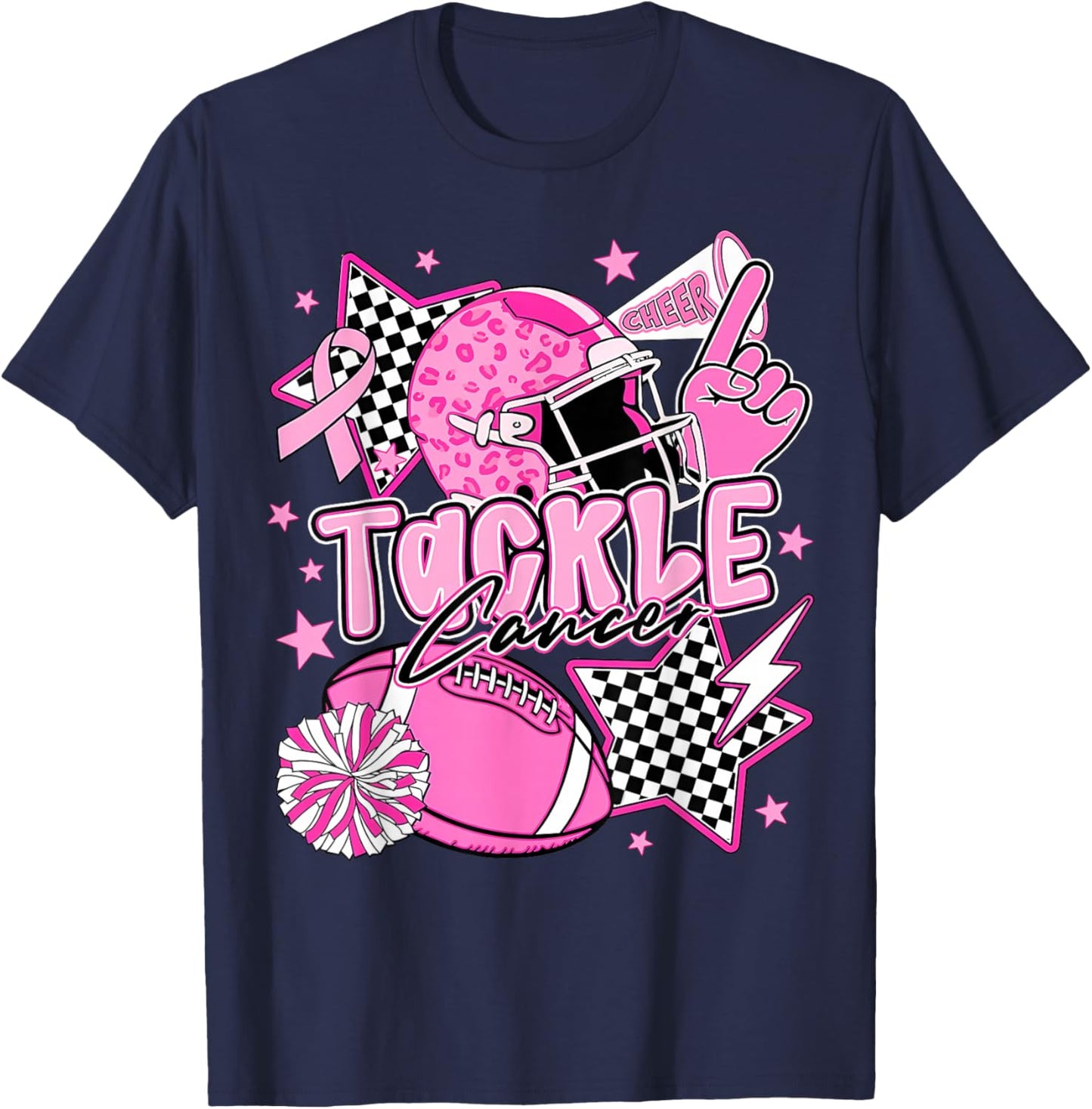 Tackle Breast Cancer Awareness American Football Pink Ribbon T-Shirt - T-Shirt | Navy
