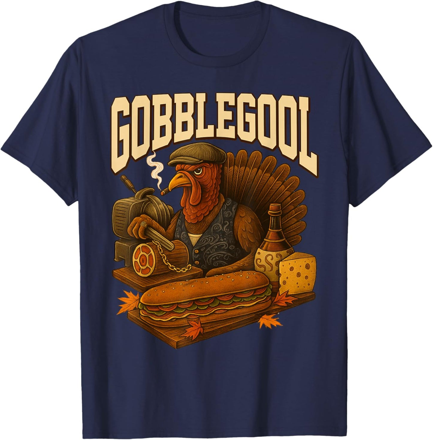 Gobblegool Turkey Gobble Gool Thanksgiving Retro T-Shirt - T-Shirt | Navy