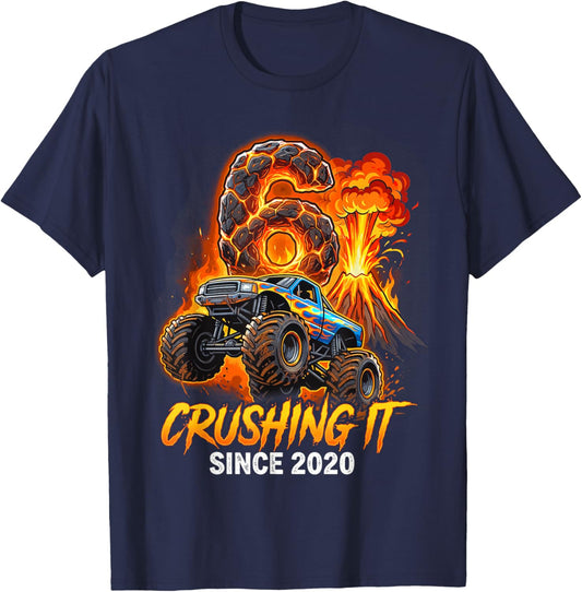 Birthday Monster Truck 6 Year Old Boys 6th Party Born 2020 T-Shirt - T-Shirt | Navy