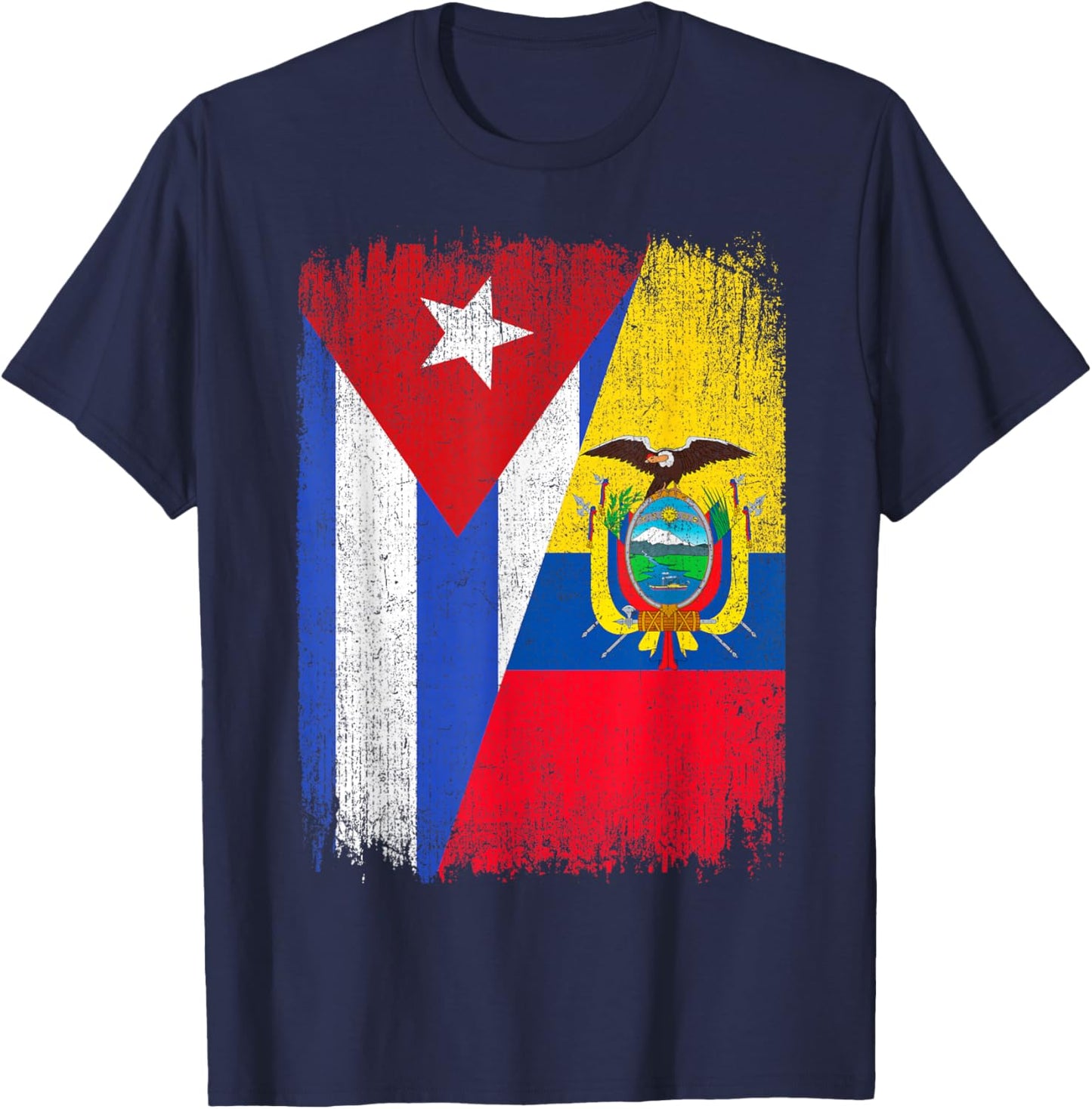 Half Cuba Ecuador Flag Cuban Ecuadorian Pride Roots T-Shirt - T-Shirt | Navy