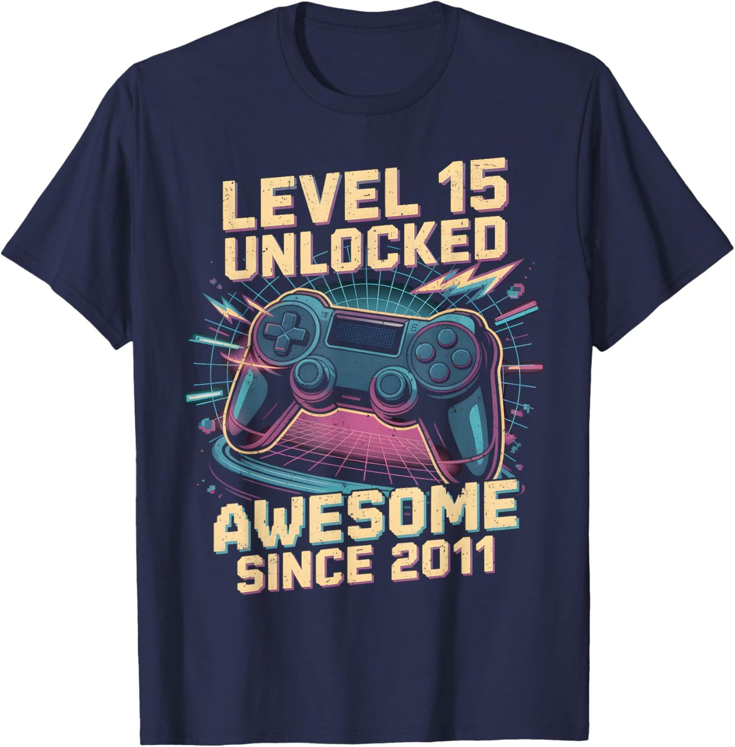 15 Year Old Boy Level 15 Gamer 2011 15th Birthday Party Gift T-Shirt - T-Shirt | Navy