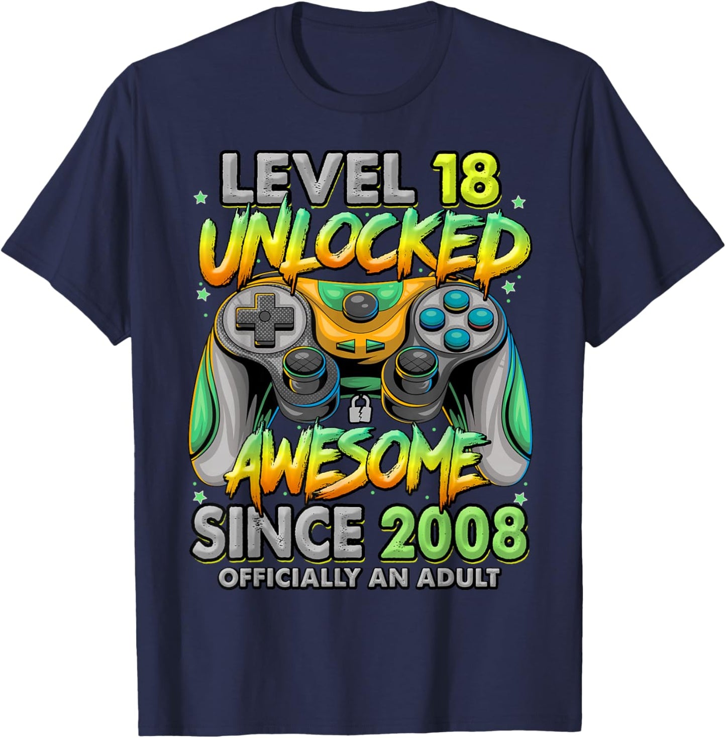Level 18 Unlocked Awesome Since 2008 18th Birthday Gaming T-Shirt - T-Shirt | Navy