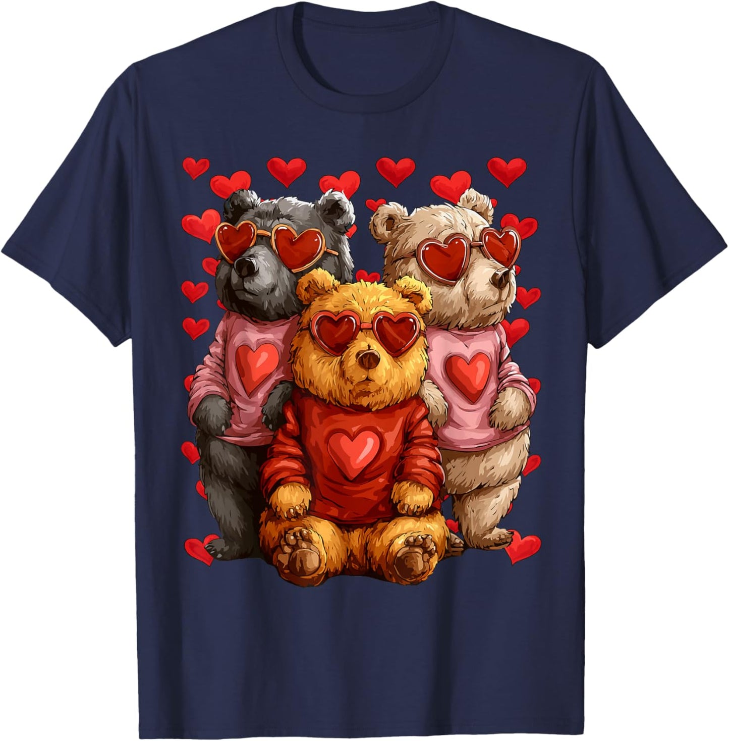 Cute Bears with Heart Sunglasses Valentines Day Hearts T-Shirt - T-Shirt | Navy