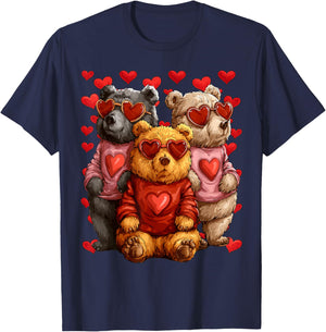 Cute Bears with Heart Sunglasses Valentines Day Hearts T-Shirt - T-Shirt | Navy