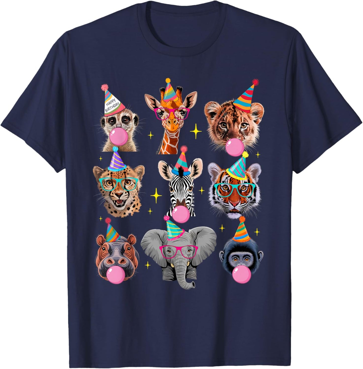 Wildlife Animals Zoo Birthday Party for Girl Boy Kids Family T-Shirt - T-Shirt | Navy