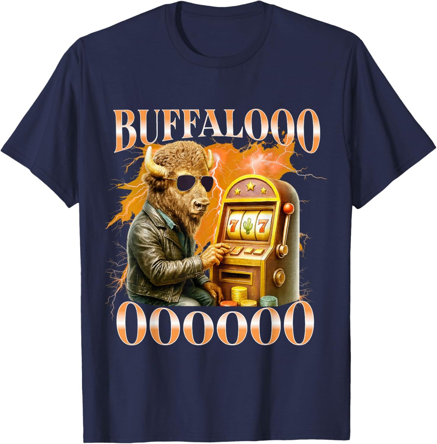 Buffalo Bison Casino Slot Machine Funny Gambling Bootleg T-Shirt - T-Shirt | Navy