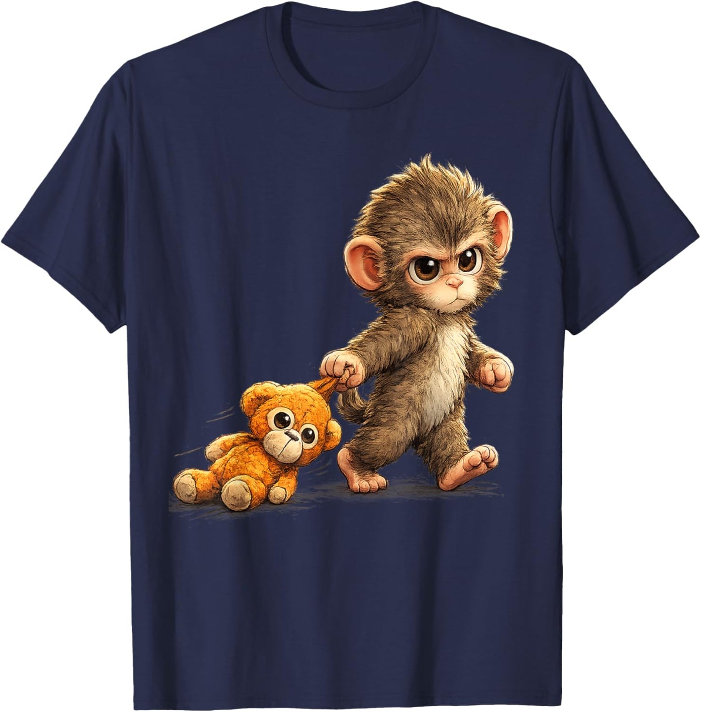 Cute Baby Monkey Punch Viral Zoo Japan Design T-Shirt - T-Shirt | Navy