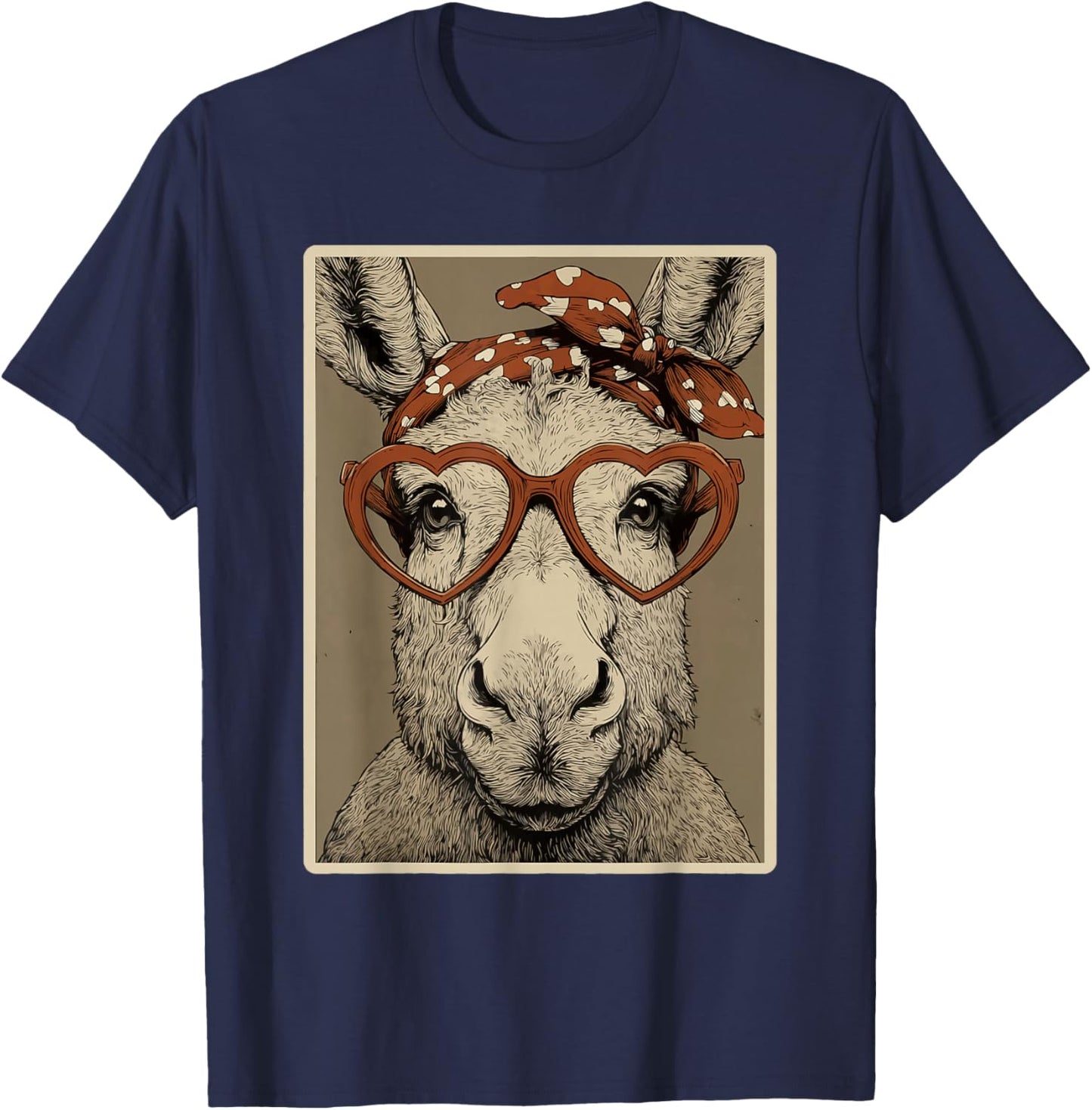 Valentines Moose in Hearts Glasses Romantic Animal Coquette T-Shirt - T-Shirt | Navy