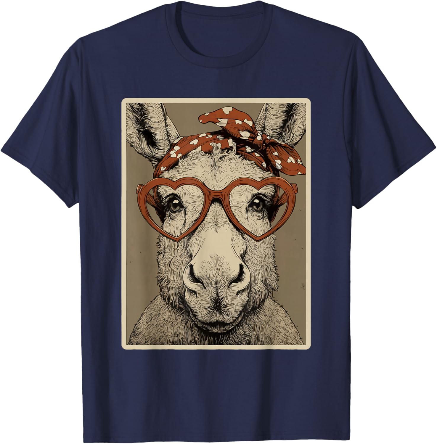 Valentines Moose in Hearts Glasses Romantic Animal Coquette T-Shirt - T-Shirt | Navy