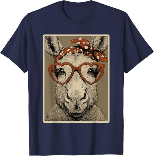 Valentines Moose in Hearts Glasses Romantic Animal Coquette T-Shirt - T-Shirt | Navy